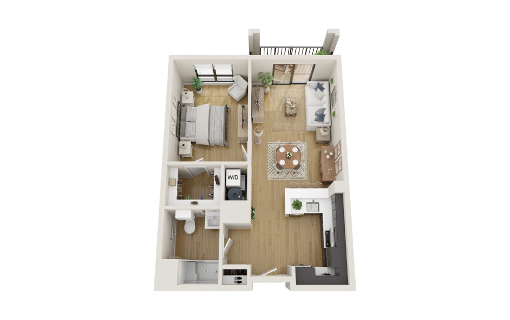 Spruce - 1 bedroom floorplan layout with 1 bathroom and 811 square feet (3D)